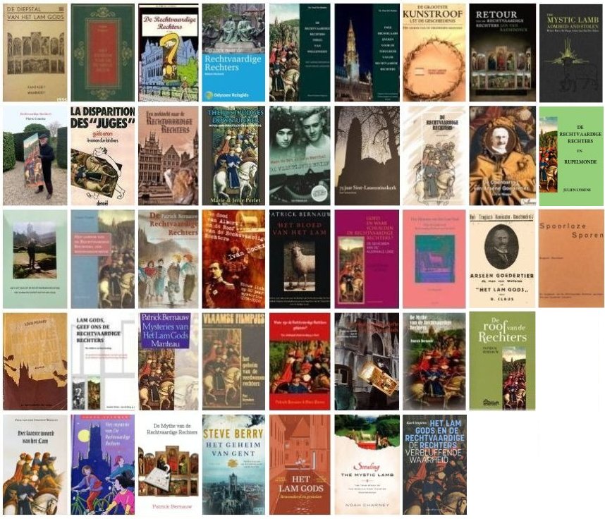 Diverse boeken over de diefstal Rechtvaardige Rechters uit het retalbel Lam Gods